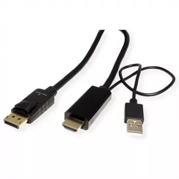 ROTRONIC-SECOMP Roline - video kábel - HDMI, USB (len napájanie) konektor samec na DisplayPort konektor samec - 2 m - tienený - čierny - podporuje 4K 60 Hz (384