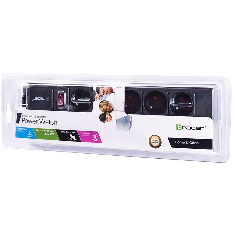 Tracer PowerGear čierna 5 AC zásuviek 1,5 m 2300 W