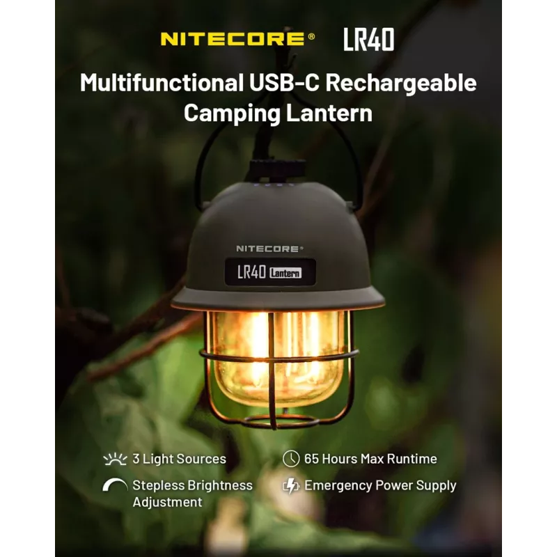 USB kempingová lampa Nitecore LR40 100 lm olivová