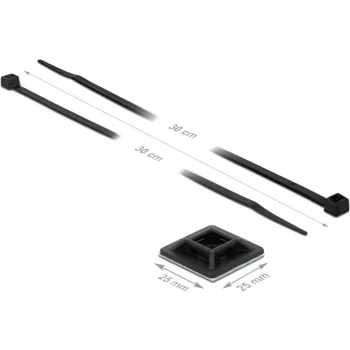 Upevňovacia základňa 25 x 25mm s viazacou páskou D 300 x Š 4,8mm čierna, 10 párov