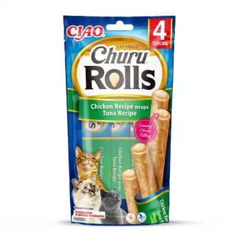 INABA Churu Rolls recept s kuracím mäsom obalený receptom s tuniakom - mačacia pochúťka - 4x10 g