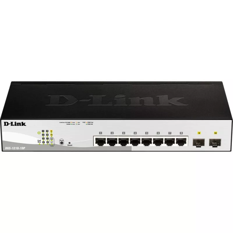 D-Link DGS-1210-10P Managed L2 Gigabit Ethernet (10/100/1000) Power over Ethernet (PoE) 1U čierny