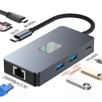 TB adaptér hub USB-C (7-in-1) HDMI USB SD/TF RJ45 (2500 Mbit/s) PD