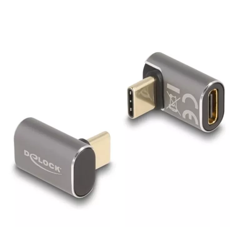 DeLOCK USB adaptér 40 Gbit/s USB Type-C PD 3.0 100 W konektor samec na konektor samica zahnutý 8K 60 Hz kovový