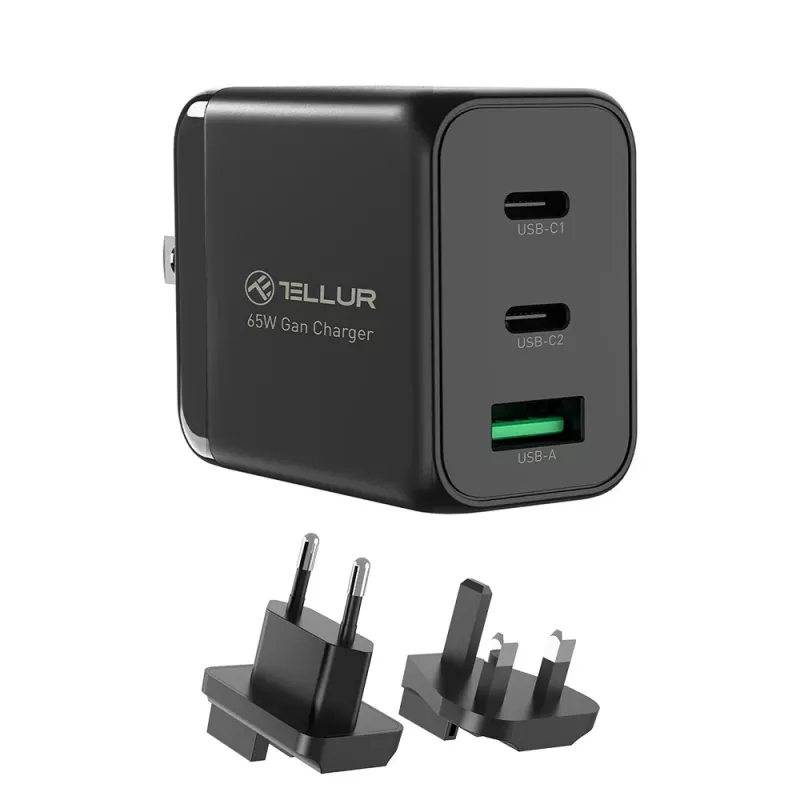 Nástenná nabíjačka Tellur TLL151451 65W, 3-port (2x USB-C, 1x USB-A)
