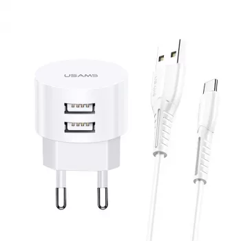 Nabíjačka usams XTXLOGT18TC05 s 2x USB konektormi a integrovaným USB‑C káblom, výstup 2,1A