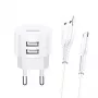 Nabíjačka usams XTXLOGT18TC05 s 2x USB konektormi a integrovaným USB‑C káblom, výstup 2,1A