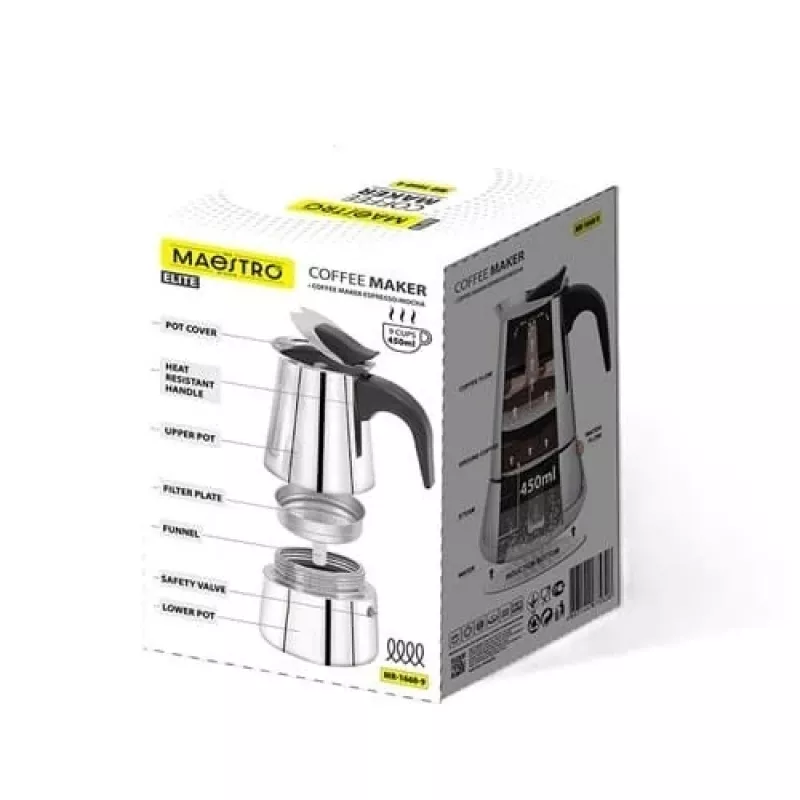 Moka kanvica Maestro MR-1660-9, kávovar na sporák pre 6 šálok, čierna