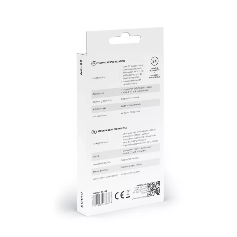 Adaptér Savio DisplayPort (M) v1.2 - HDMI A (F) v1.4, 4K, AK-62