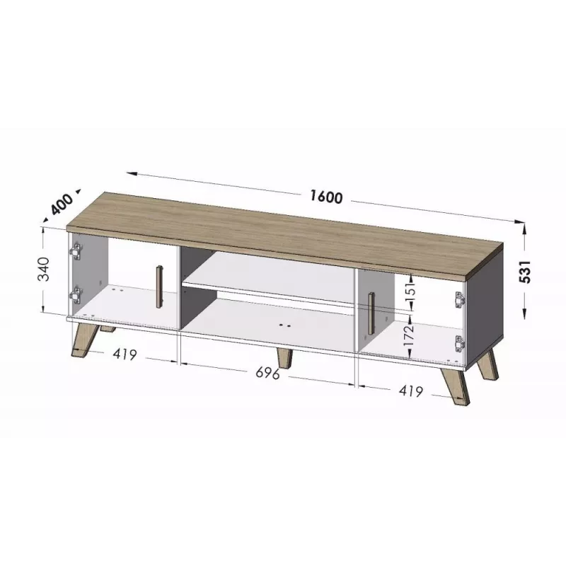 Cama TV stojan LOTTA 160 2D2K dub wotan/matný čierny