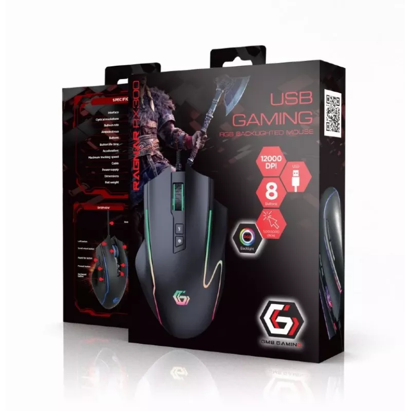 RAGNAR RX300 káblová RGB laserová myš 12000 DPI