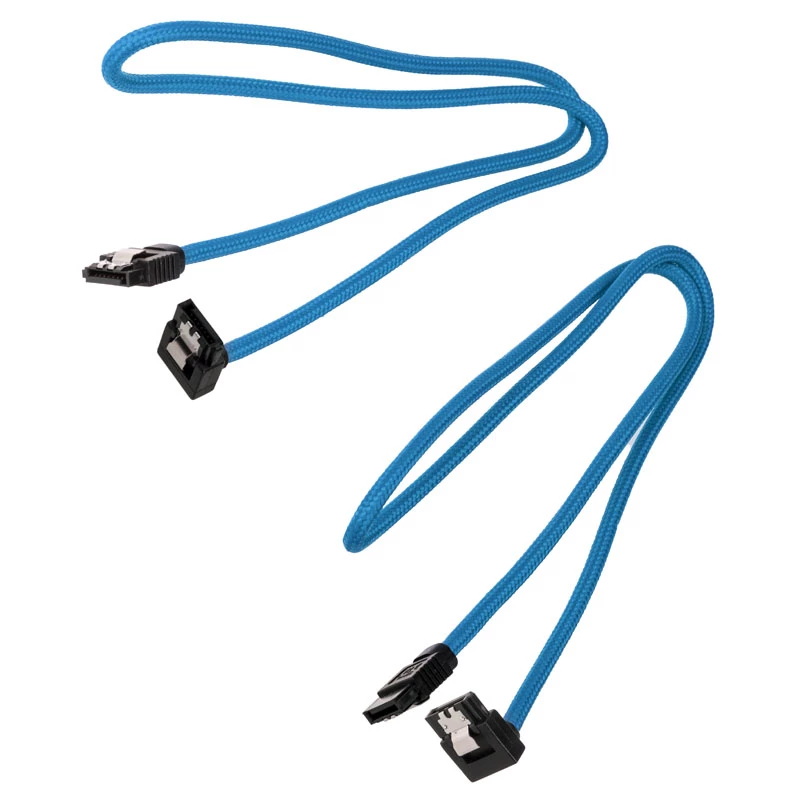 Corsair Premium opletený SATA kábel zahnutý, modrý 60 cm - balenie 2 ks