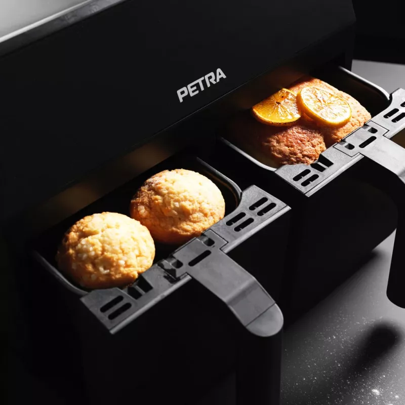 Teplovzdušná fritéza Petra PT4750BLKVDEEU7, dvojkomorová, objem 3,7 l, čierna
