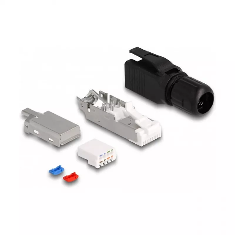 DeLOCK RJ45 konektor samec pre montáž v teréne Cat.6A čierny rovný konektor