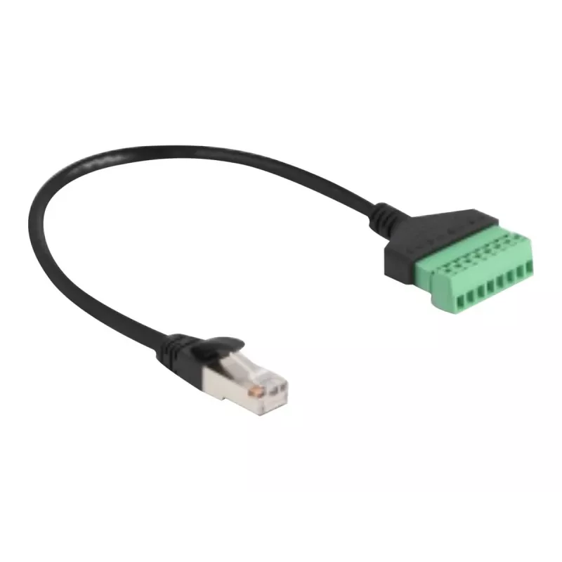 DeLOCK RJ45 kábel Cat.6 konektor samec na adaptér so svorkovnicou 30 cm čierny zelený