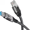 Ethernetový kábel USB-A 3.2 Gen1 konektor samec > RJ-45 konektor samec, LAN adaptér čierny/strieborný, 2 metre, pletený textilný plášť