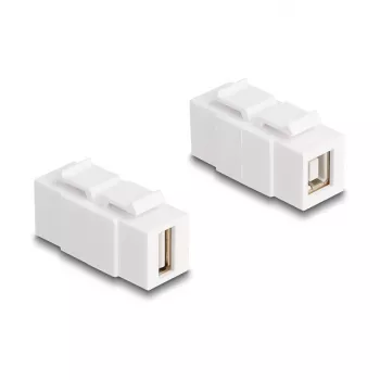 Keystone modul DELOCK USB 2.0 Type-A konektor samica na Type-B konektor samica, plochý, biely, 16,8 × 40 × 22,1 mm
