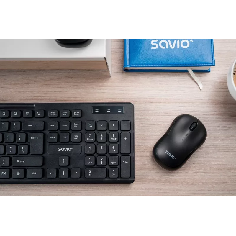 Savio MB-03 bezdrôtová optická myš, USB prijímač 2,4 GHz, 1000 DPI, 3 tlačidlá, batéria AA, 99x60x39 mm, 51 g, čierna