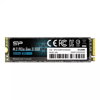 SSD M.2 NVMe Silicon Power P34A60 512 GB — PCIe, čítanie 2200 MB/s, zápis 1600 MB/s, NVMe 1.3