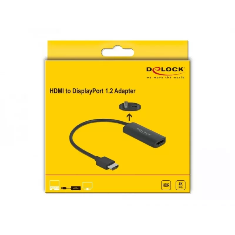 Adaptér HDMI-A konektor samec na DisplayPort konektor samica 4K 60 Hz DeLOCK 63206
