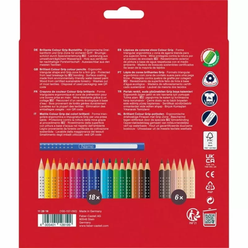 Faber-Castell 112819 Grip Skin Tones Farebné ceruzky, 18+6