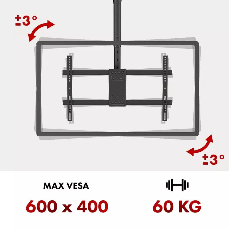 Stropný držiak na TV MACLEAN MC-112B, max. nosnosť 60 kg, naklápací a otočný