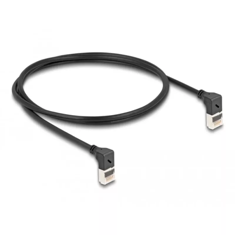 Sieťový kábel DeLOCK RJ45 Cat.6A S/FTP tenký 90° nahor 1m čierny