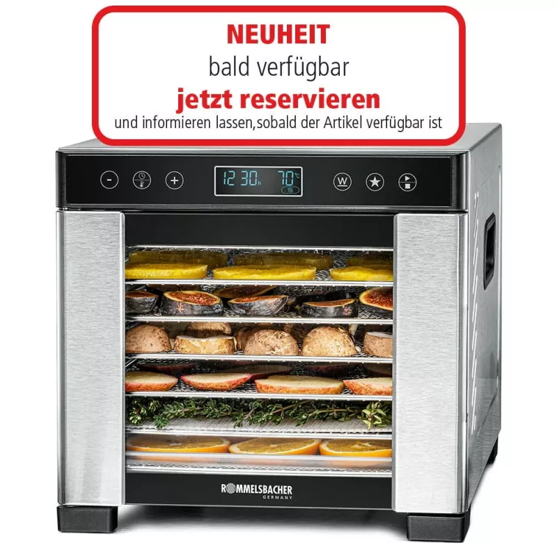 Rommelsbacher DA 650 sušička potravín 600 W, 7 poschodí, 35–75 °C, časovač 99 h, nerezová oceľ/čierna