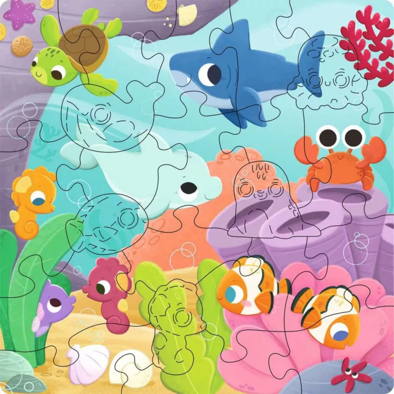 Drevené puzzle pre deti Ravensburger — pestrá hra morí, 22 dielikov