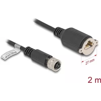 Sieťový kábel DeLOCK M12 kábel D-kódovaný 4-pólový konektor samica na RJ45 Cat.5e 2 m čierna