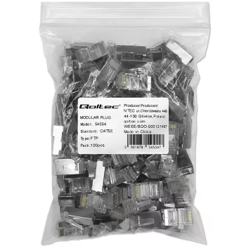 Modulárny RJ45 konektor QOLTEC 54554 CAT5e FTP, 100 ks, strieborná, plast, 11×22×18 mm