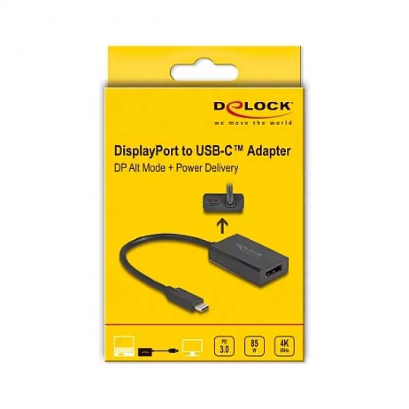 Adaptér DisplayPort samica na USB Type-C samec DeLOCK 4K PD 85W