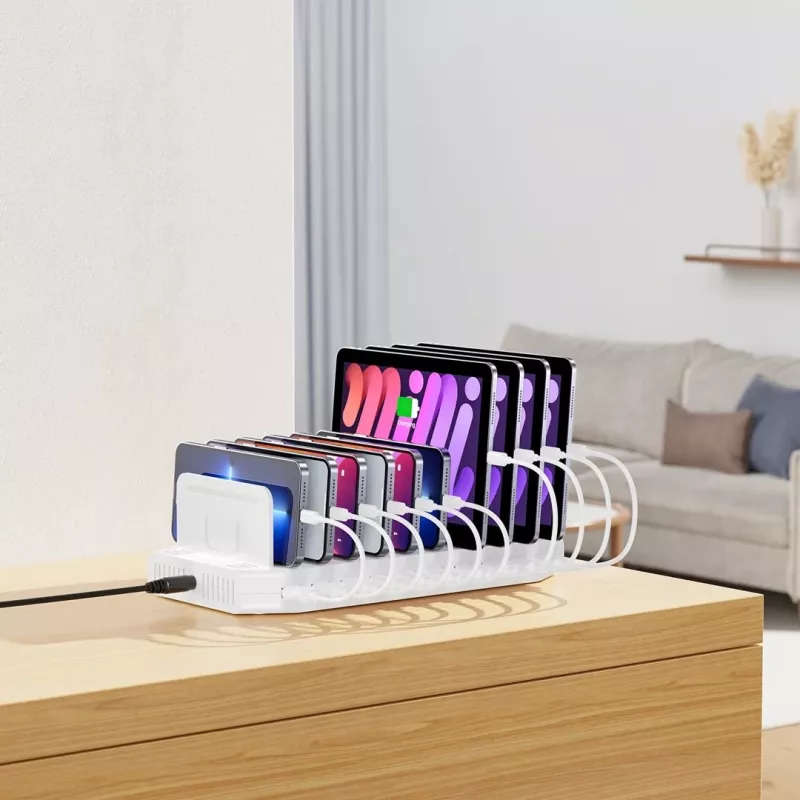 Unitek nabíjacia stanica 10x USB 2.4A 60W biela