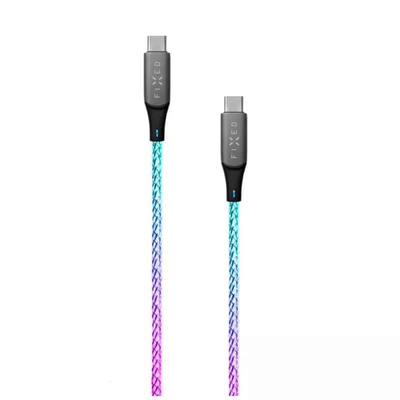 USB-C na USB-C nabíjací kábel FIXED FIXDLED-CC-RA s podporou PD a pevnou dĺžkou, integrovaná dúhová LED