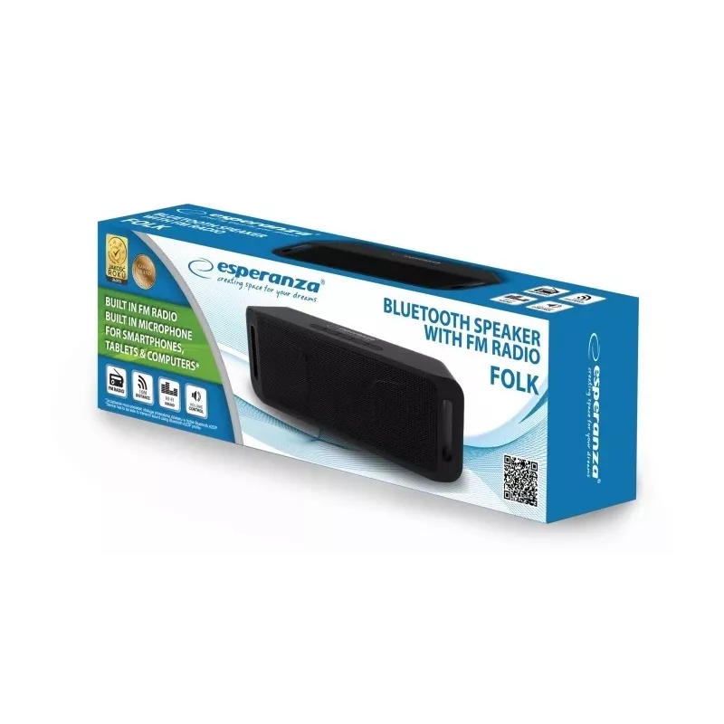 Stereo prenosný reproduktor ESPERANZA FOLK čierny — 6 W RMS, Bluetooth, microSD, LiPo batéria