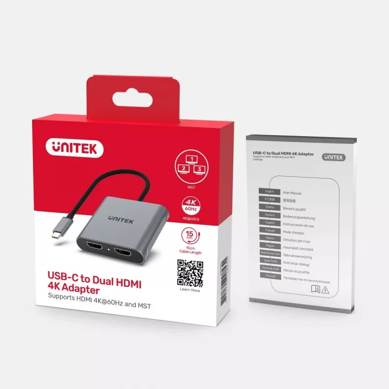 UNITEK adaptér USB-C, 2x HDMI, 4K@60HZ, MST, V1404B (V1404B)