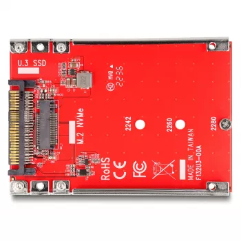DeLOCK 2,5-palcový konvertor U.3 SFF-8639 na M.2 NVMe Key M 7 mm červený