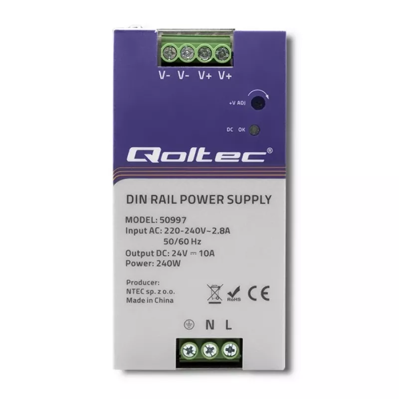 Napájací zdroj na DIN lištu QOLTEC 50997 240W 24V 10A