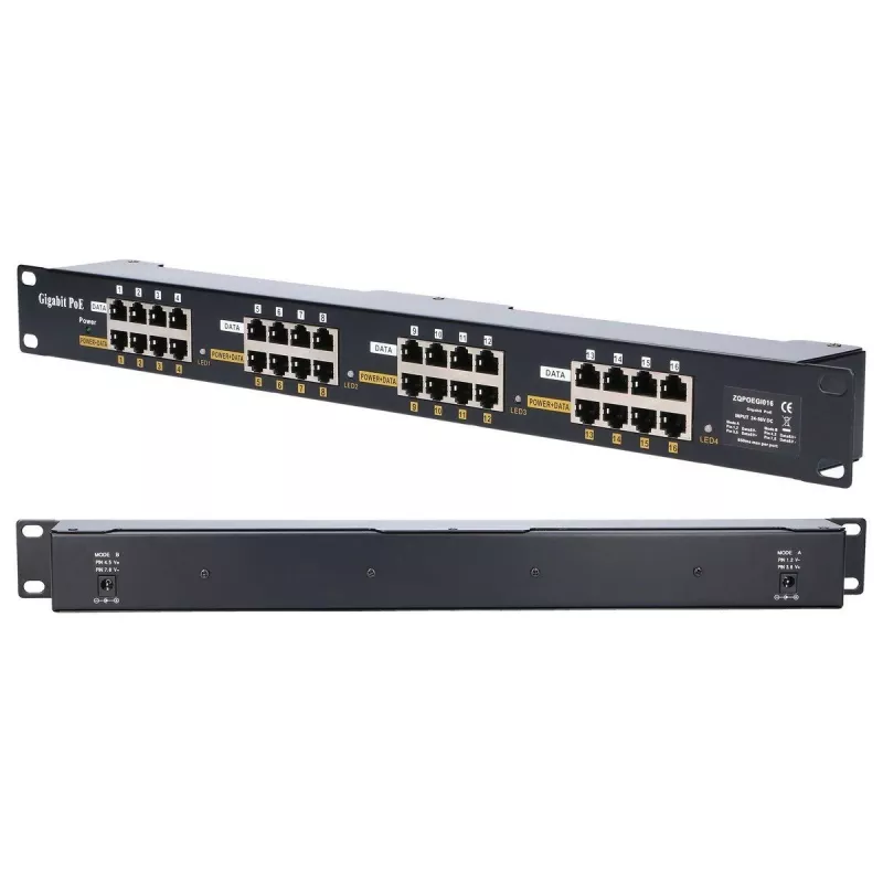 Extralink Gigabit PoE injektor 16 port 16x 1000Mb/s RJ45, Rackmount