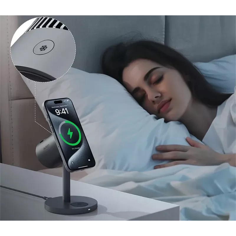 Chladiaca 3-in-1 bezdrôtová nabíjačka LC-MC311A 15W Qi2 MagSafe + 30W PD napájací zdroj