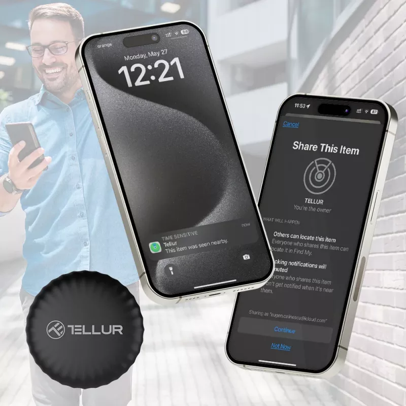 Bluetooth anti-loss tracker Tellur TLL173021, vodoodolný, kompaktný hľadač kľúčov