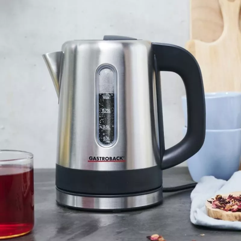 Elektrická kanvica Gastroback 1 L 1000 W čierna nerezová oceľ