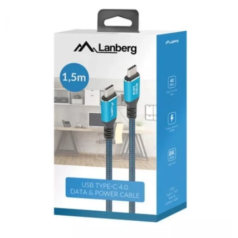 USB-C kábel M/M USB4 1,5M 240W 60Hz čierno-modrý