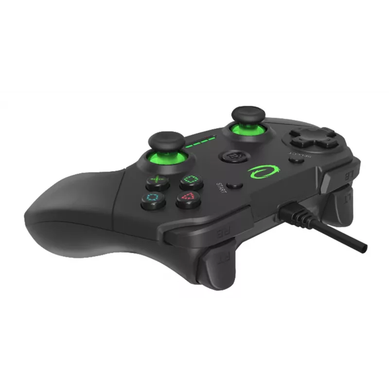 Esperanza EGG110K Vanquisher drôtový USB gamepad pre PC/PS3, s vibráciami, 12 tlačidiel, 2 analógové páčky, čierno-zelený
