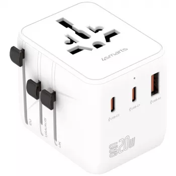 Cestovný adaptér 20W GaN Nomad 2xUSB-C + 1xA