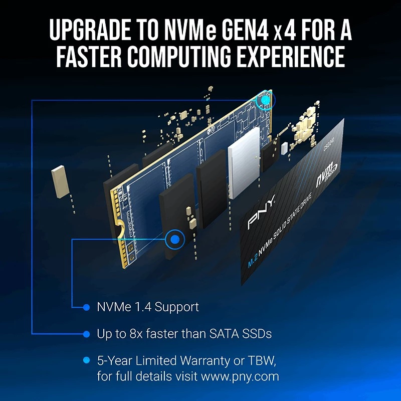 SSD PNY CS2241 M.2 NVMe PCIe 4.0 1 TB – čítanie 5100 MB/s, zápis 3200 MB/s