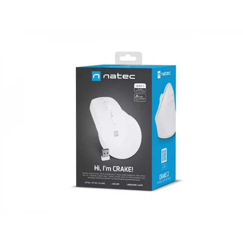NATEC Crake 2 myš, univerzálna, pre pravákov, RF Wireless + Bluetooth, optická, 2400 DPI