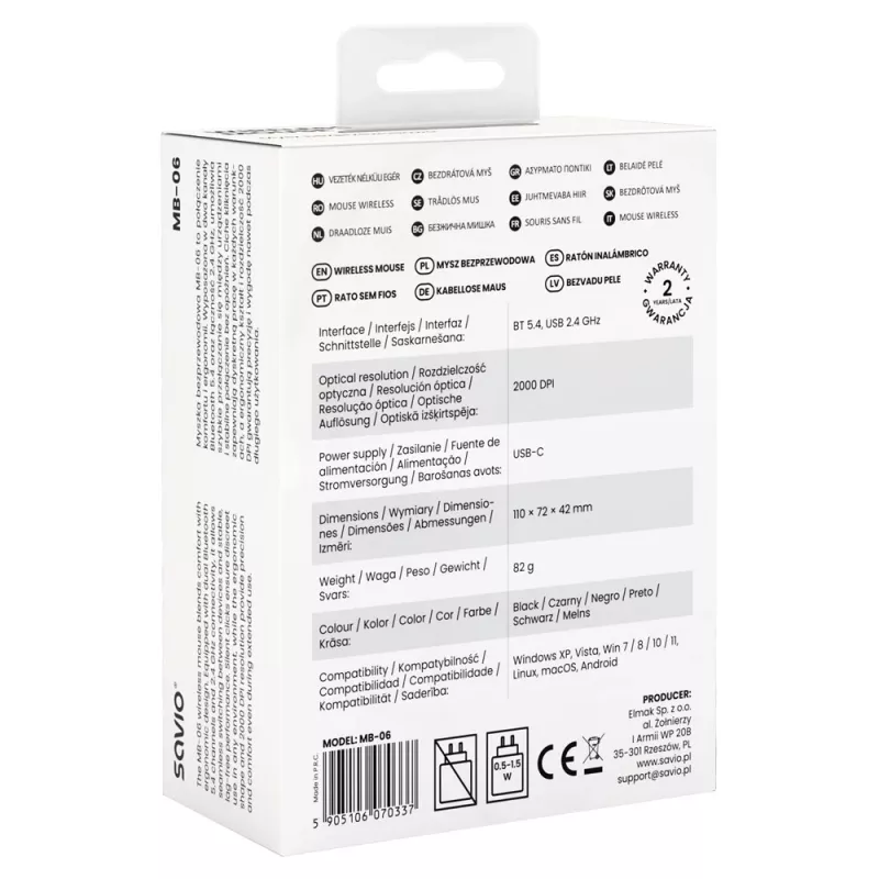 Savio MB-06 myš univerzálna obojručná Bluetooth 3800 DPI