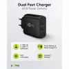 USB-C duálna rýchlonabíjačka, PD, GaN, 65 wattov (čierna, 1x USB-C, 1x USB-A, Power Delivery)