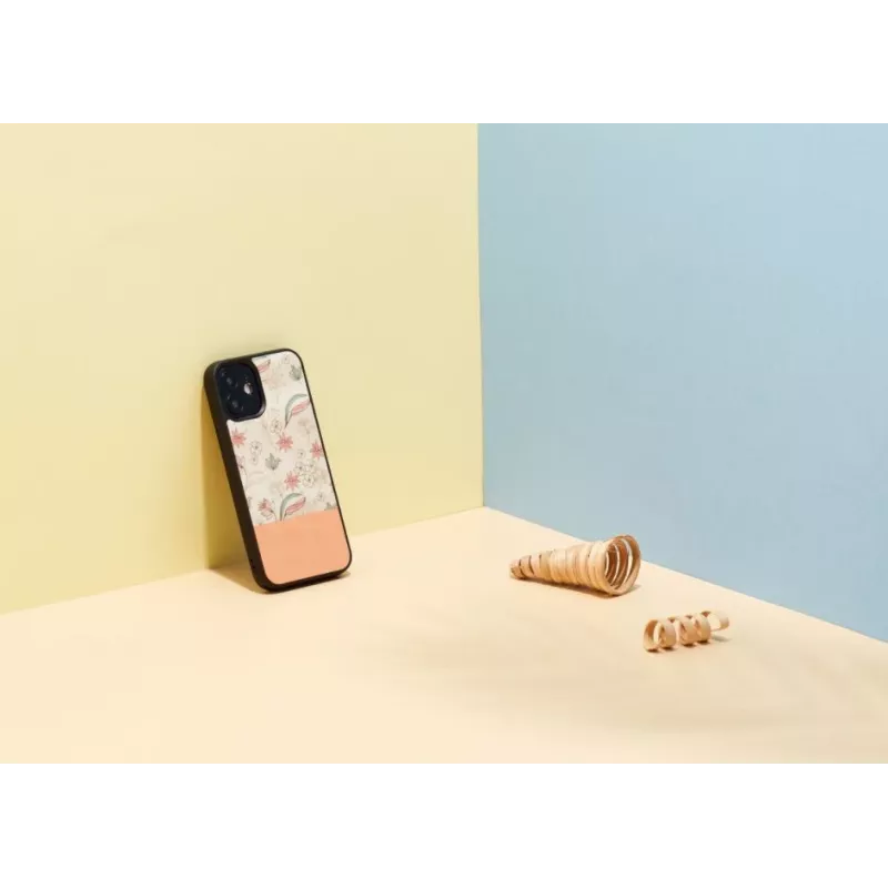 Ochranné puzdro Man and Wood pre iPhone 12 mini — ružový kvet na čiernej